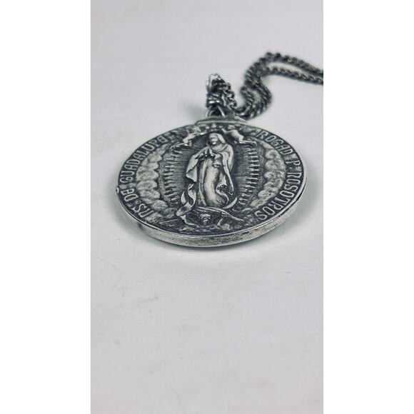 Vintage Sterling Creed Jesus/Our Lady Guadalupe Pendant Vintage Pendant 1.5" 31g - Picture 7 of 10